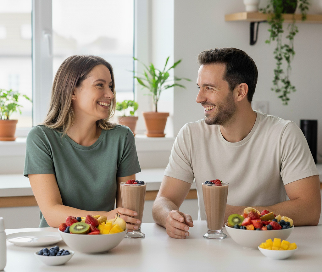 Coppia che fa colazione con i prodotti Herbalife