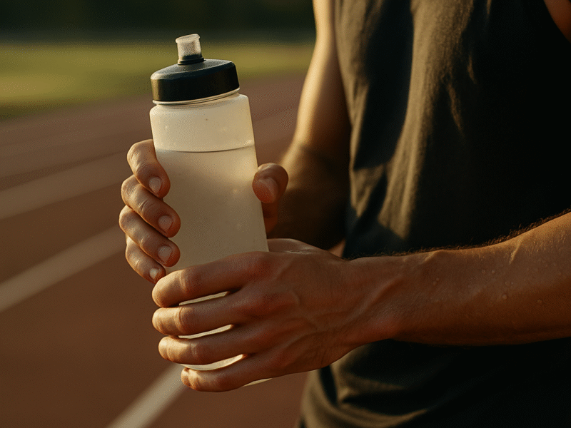 Atleta si idrata durante l'allenamento